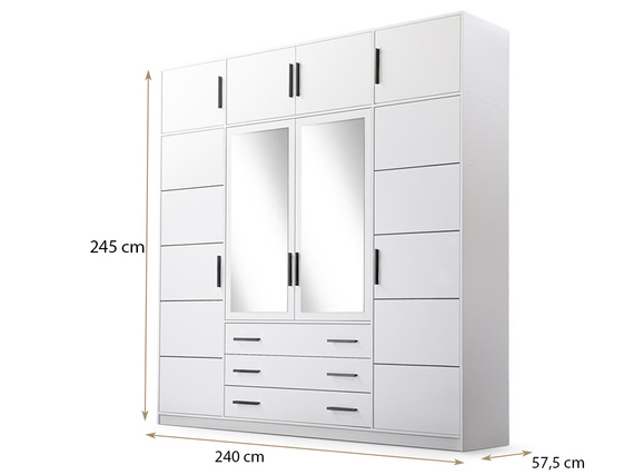 Kleiderschrank mit 4-türen und 3 Schubladen ALEX Eiche sonoma