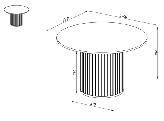 Esstisch MODERNO Säulengestell mit Rillenstruktur Schwarz