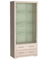 Glasvitrine mit 2 Schubladen ARIA Eiche Santana Hell