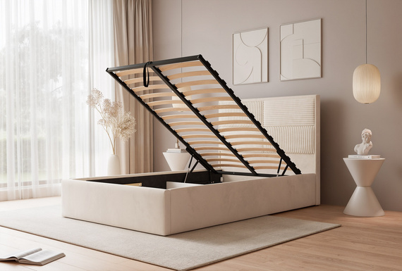 Grau Polsterbett mit Stauraum Metallrahmen 120x200 SAONA