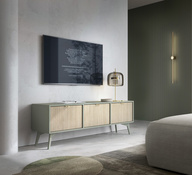 TV-Kommode mit Regalen MARIA Eukalyptus / Scandi Fischgrät