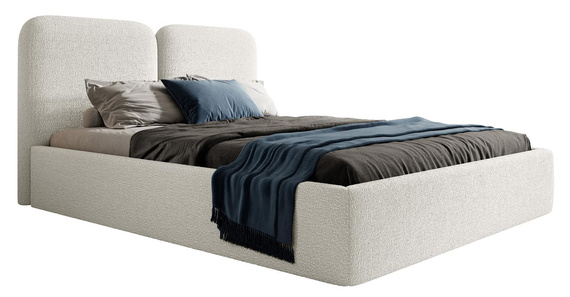 Design Polsterbett Bouclé mit Kopfstütze 120x200 Creme BUBBLE III 