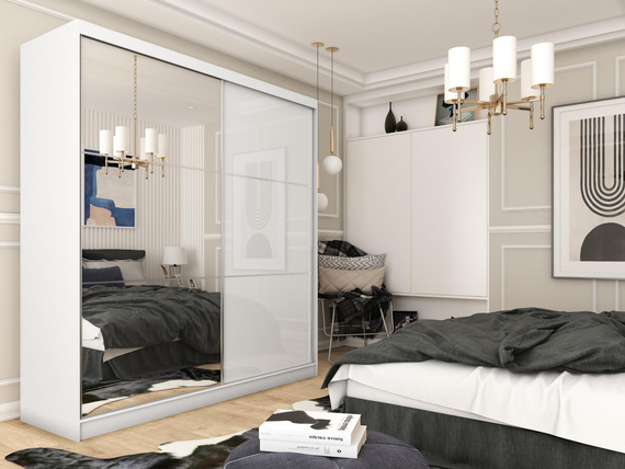 Schwebetürenschrank CINZIA mit Lacobel Glas Weiß