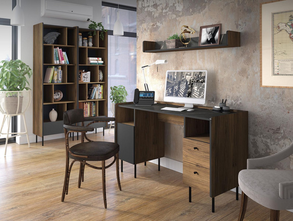 Bürotisch geräumig mit gerillte Front COMO Nussbaum
