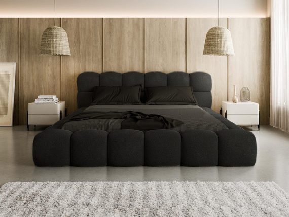 Schwarz Boucle Designerbett mit Holzrahmen 160x200 BIZU