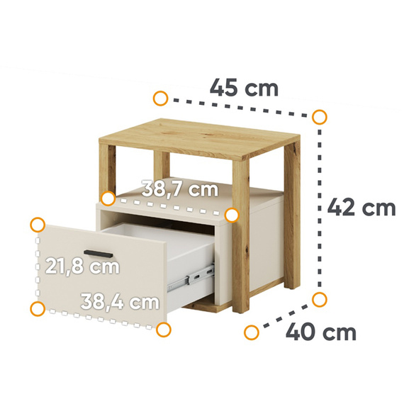 Nachtschrank mit Schublade LAGOS Eiche artisan Beige