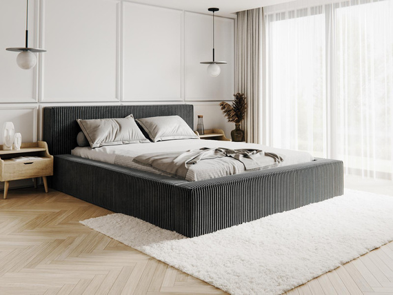 Bett cordstoff ASTA Doppelbett mit Kopfstütze Graphit 180x200