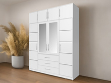 Kleiderschrank mit 3 Schubladen und Spiegel ALEX Weiß