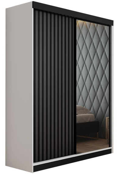 Schwebetürenschrank mit Lamellen und Spiegel LAMI eiche craft + schwarz