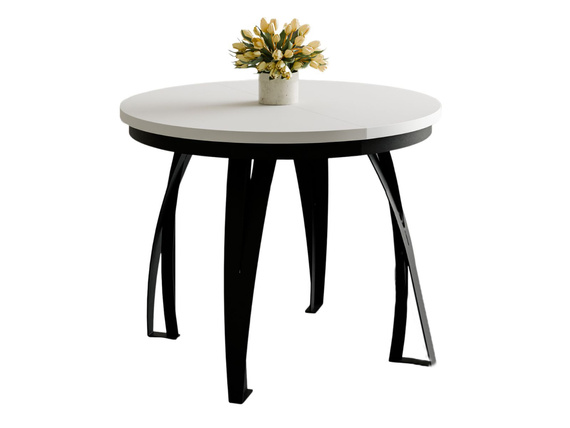 Esstisch LUGOS ausziehbar Ø 100 Weiß+Schwarz