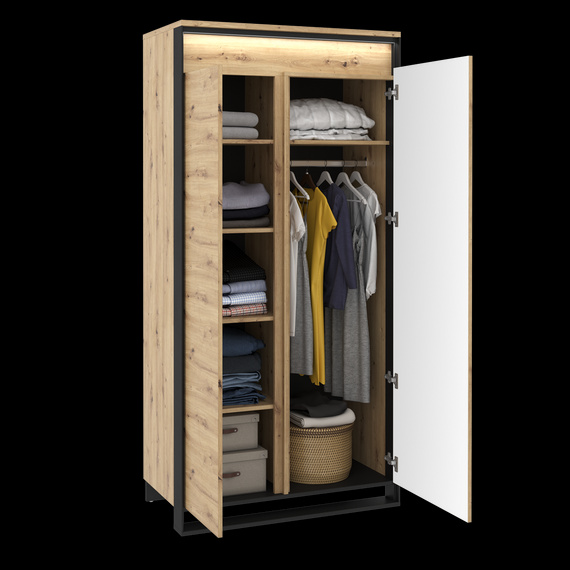 Kleiderschrank LIMA 2-Drehtüren Eiche Artisan/Schwarz