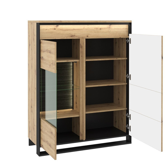 Vitrine LIMA mit Glasregale Eiche Artisan/Schwarz