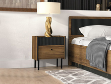 Nachttisch mit Schublade COMO Nussbaum Schwarz Marmor