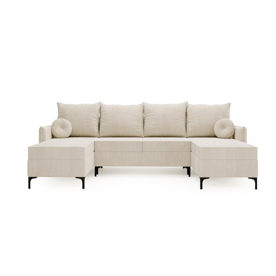 U-form Ecksofa Creme Cordstoff LEO Moden und elegant