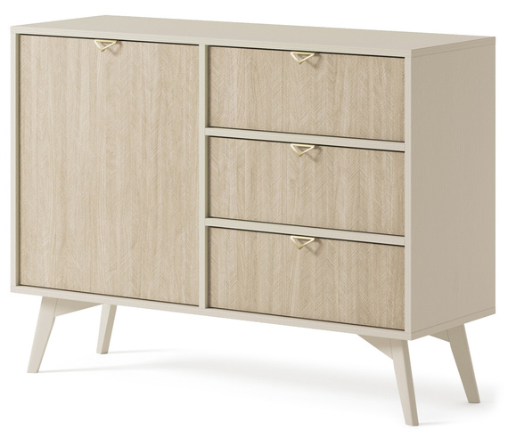 Kommode Scandi design Holz MARIA Sandbeige / Scandi Fischgrät