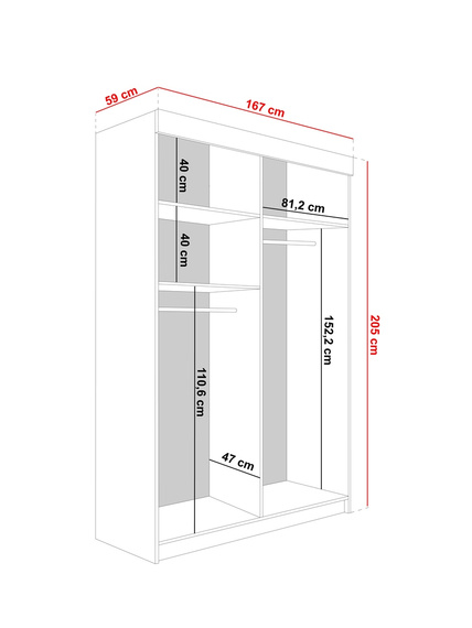 Schwebetürenschrank 2-türig TULIA Weiß + Schwarz