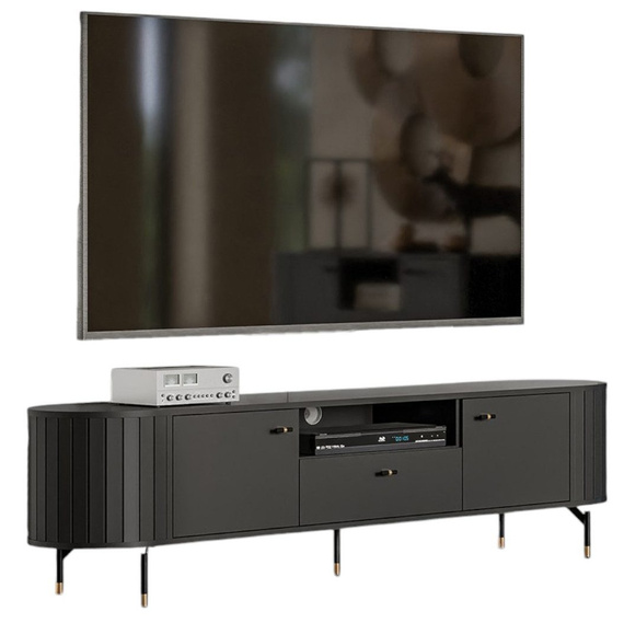 TV-Tisch mit Schublade Fronten gefräst MODERNO Schwarz