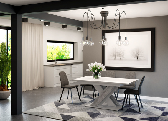  Esszimmertisch ausziehbar 140-180 cm Weiß + Beton