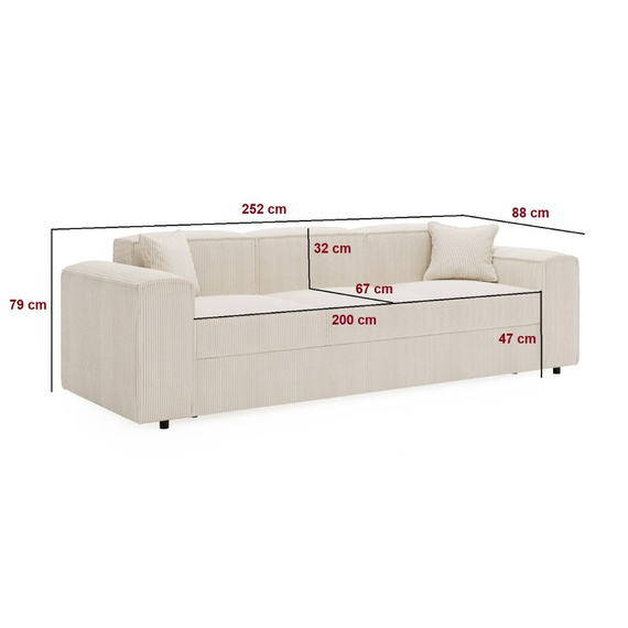 Schlafsofa modern 252 cm breit SANTO Grau Cord