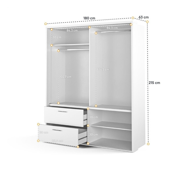 Kleiderschrank mit 2 Schubladen ARTI Weiß