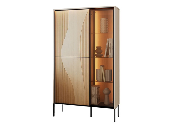 Japandi Standvitrine mit Metalltüren und LED WAVE