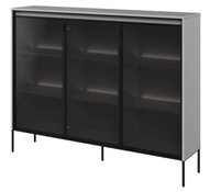 Moderne Standvitrine mit gehärtetem Glas und LED FLORE Grau