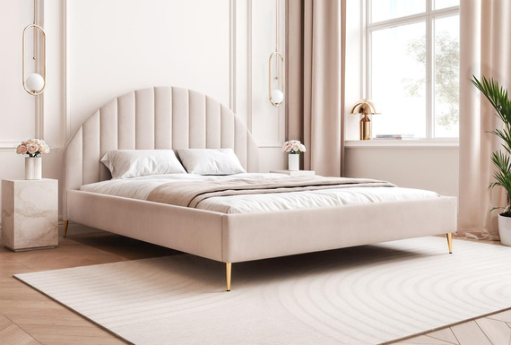 Designerbett mit Bettkasten und Füße 200x200 Beige PERLE