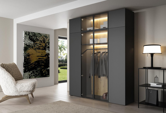 Design Drehtürenschrank mit Glasfront Schwarz STELLS