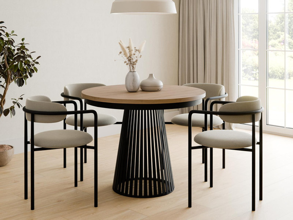  Esstisch modern mit Lamellen DAST Eiche craft/Schwarz