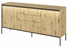 Kommode mit drei Schubladen und gerifflete Front FLORE Eiche artisan