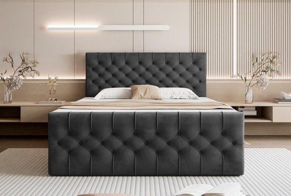 Glamouröses Samtbett mit hohem Komfort Graphit 120x200 MIAMI