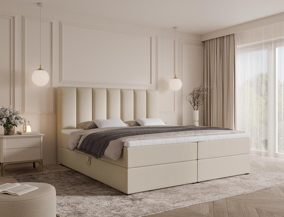 Boxbett mit topper 140x200 Hellbeige velvet BELLS