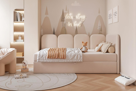 Jugendbett DREAMY Boucle Grau Polsterbett mit Bettkasten