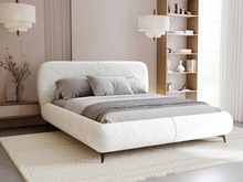 Elegantes Japandi Polsterbett mit Bettkasten Stoffbezug 160x200 Creme