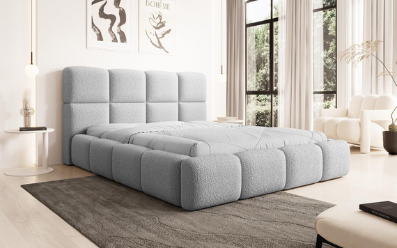 Bett mit hohem Kopfteil Metallrahmen 200x200 Grau MERID 