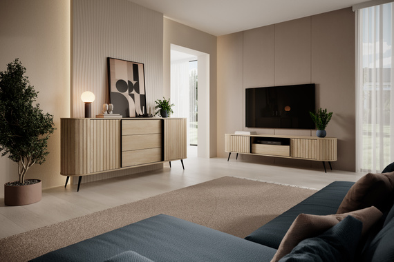 Kommode 196 cm Eiche Cremona Lamellen CREMIGIO