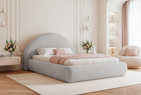 Polsterbett mit rundes Kopfteil Grau 180x200