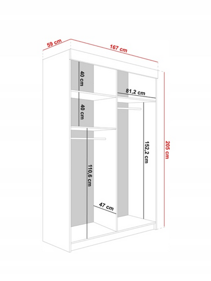 Schwebetürenschrank mit Spiegel TORET Graphit