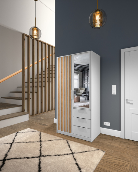 Kleiderschrank mit Lamellen OLS Eiche Wotan + Weiß