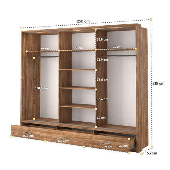 Schwebetürenschrank 3-türig ARTI 01 mit Spiegel Eiche