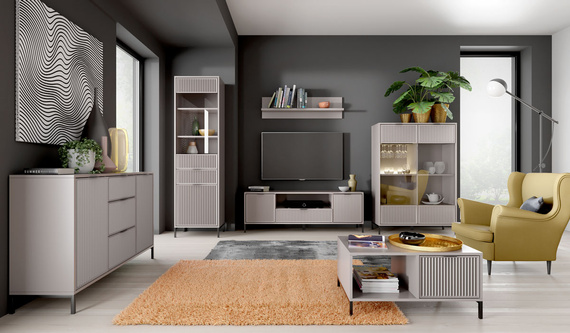 TV-Schrank mit 2 Klappen VIVAS geriffelte Front BLAU