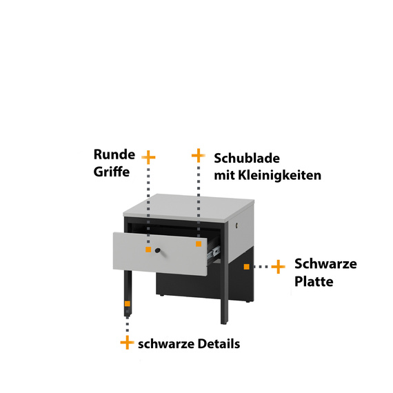 Nachttisch auf hohen Beinen MIYA Grau/Schwarz