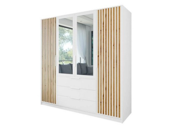 Kleiderschrank mit 3 Schubladen OLS Eiche wotan + weiß
