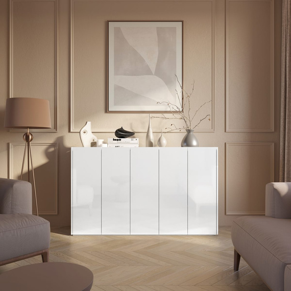 Sideboard PARIS Weiß Glanz/eiche Scandi