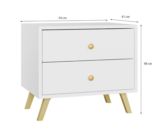 Nachtisch mit 2 Schubladen Gold Metallgriffe SIENOS