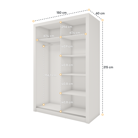 Schwebetürenschrank mit Spiegel für Schlafzimmer VENTI Grau
