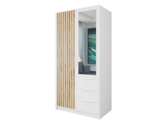 Kleiderschrank mit Lamellen OLS Eiche Wotan + Weiß