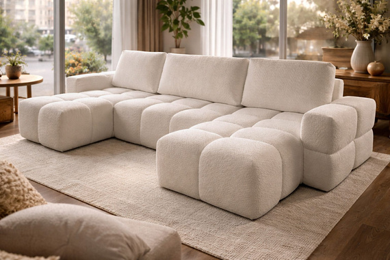Praktische U-Form Bequeme Ecksofa Boucle Hellbeige WOLKS