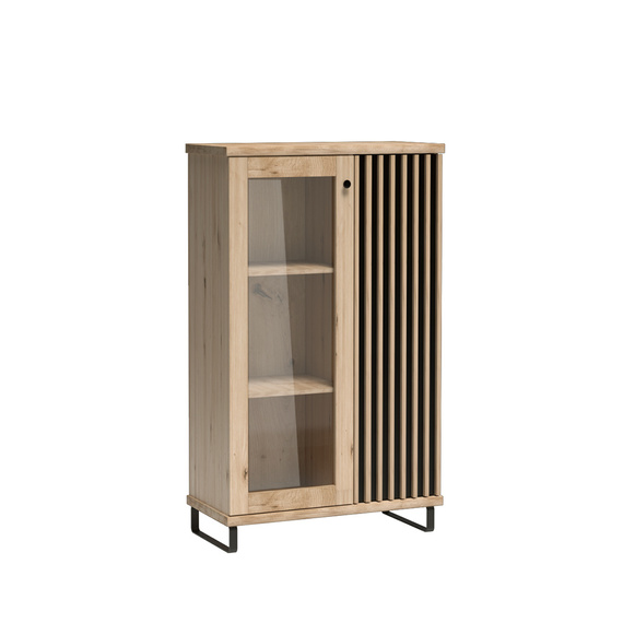 BORDO eiche, Gehärtetes Glas, Fronten gefräst, Loft Vitrine