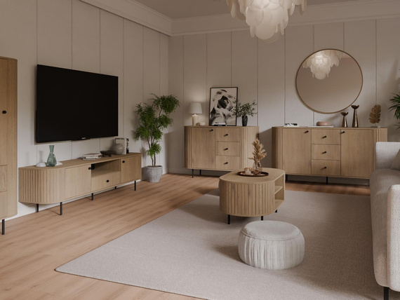 Standvitrine mit Schubladen Holz eiche cremona OVI